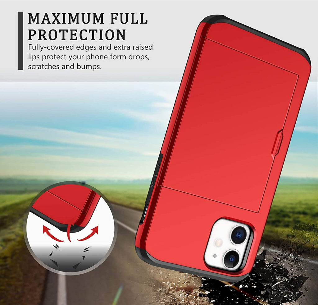 iPhone 12 Shockproof Wallet Case Card Cover RED