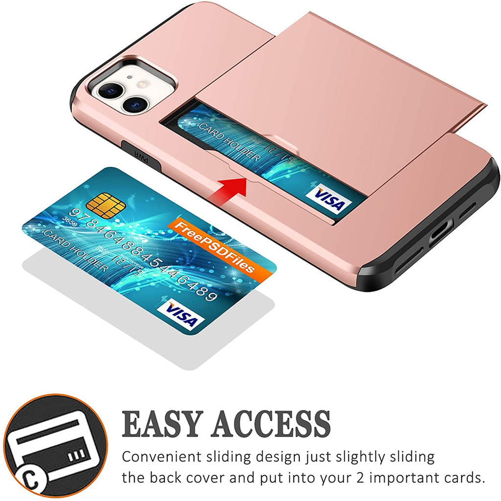 iPhone 12 Shockproof Wallet Case Card Cover PINK