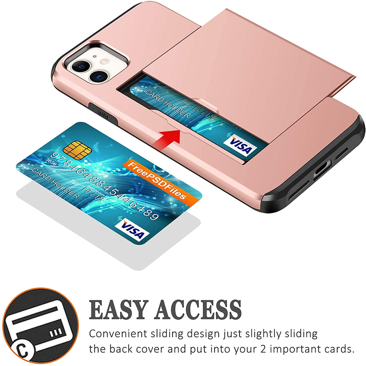 iPhone 12 Shockproof Wallet Case Card Cover PINK