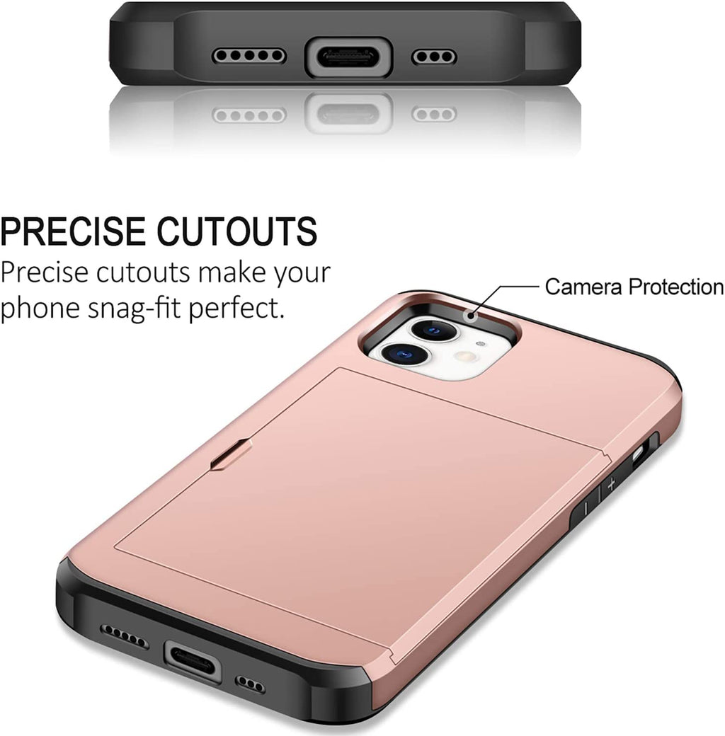 iPhone 12 Shockproof Wallet Case Card Cover PINK