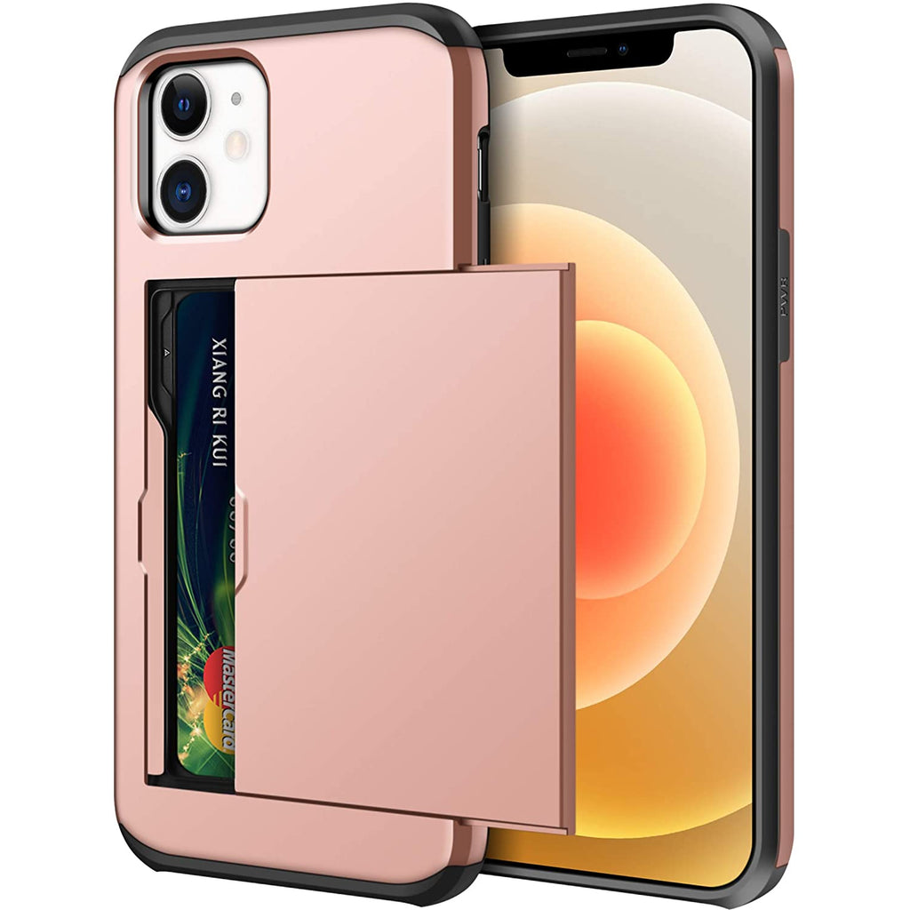 iPhone 12 Shockproof Wallet Case Card Cover PINK