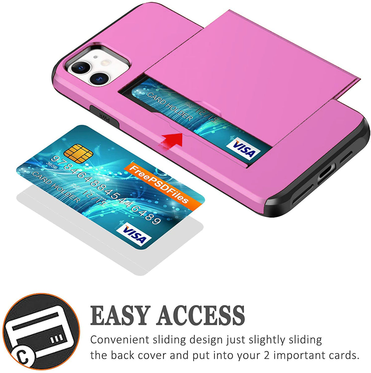 iPhone 11 Shockproof Wallet Case Card Cover Hot PINK