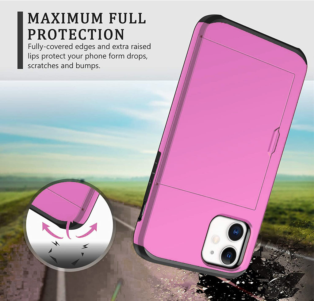 iPhone 11 Shockproof Wallet Case Card Cover Hot PINK