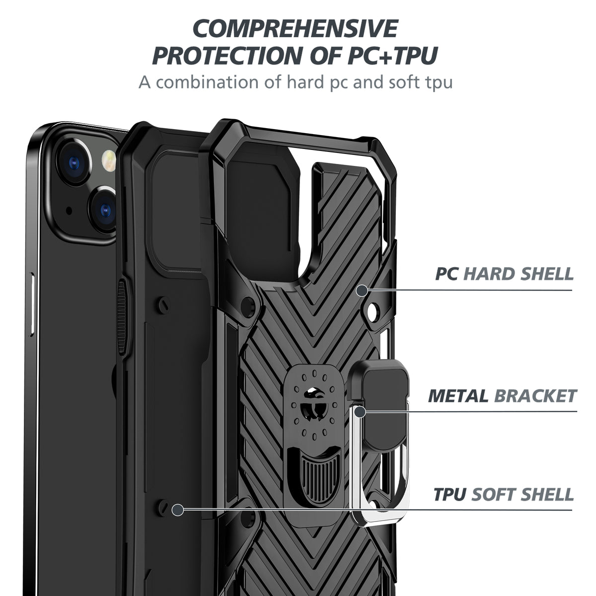 iPhone 13 Mini Rugged Tough Case Shockproof Hybrid Cover BLACK