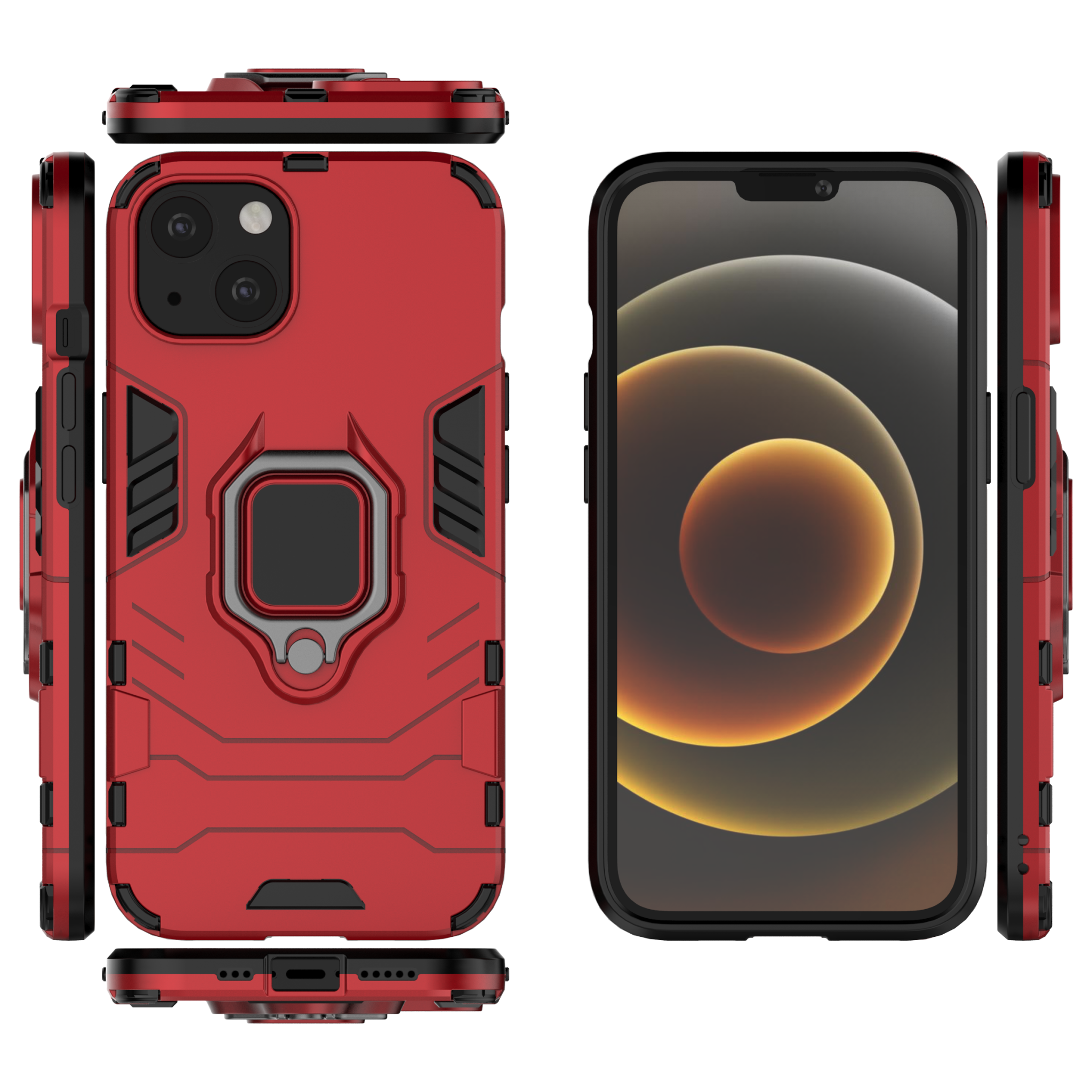 iPhone 13 Rugged Tough Case Shockproof Hybrid Cover RED