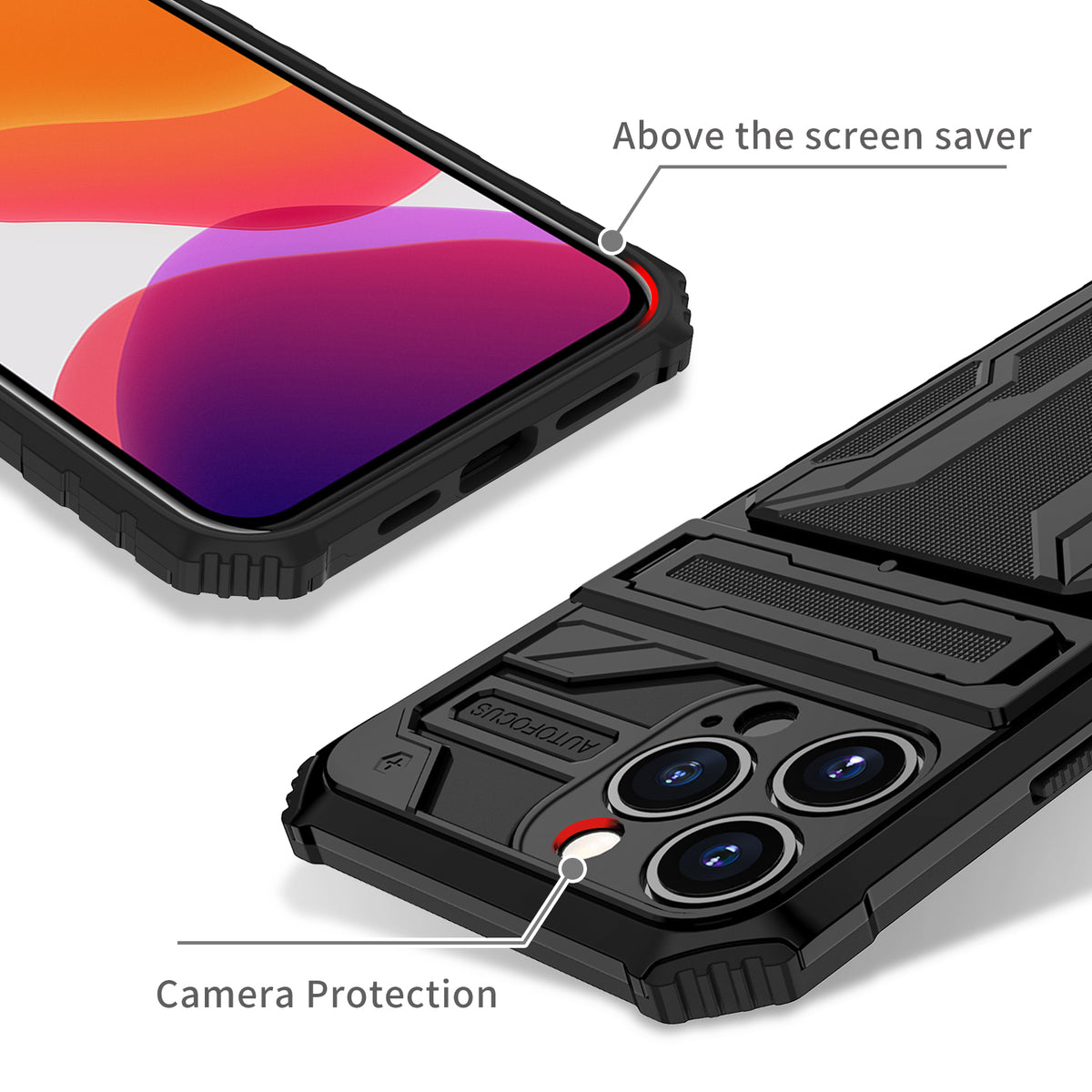 iPhone 13 Pro Max Heavy Duty Kickstand Case Shockproof Card Holder BLACK