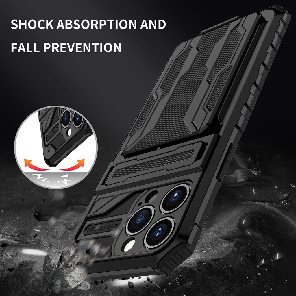 iPhone 13 Pro Max Heavy Duty Kickstand Case Shockproof Card Holder BLACK