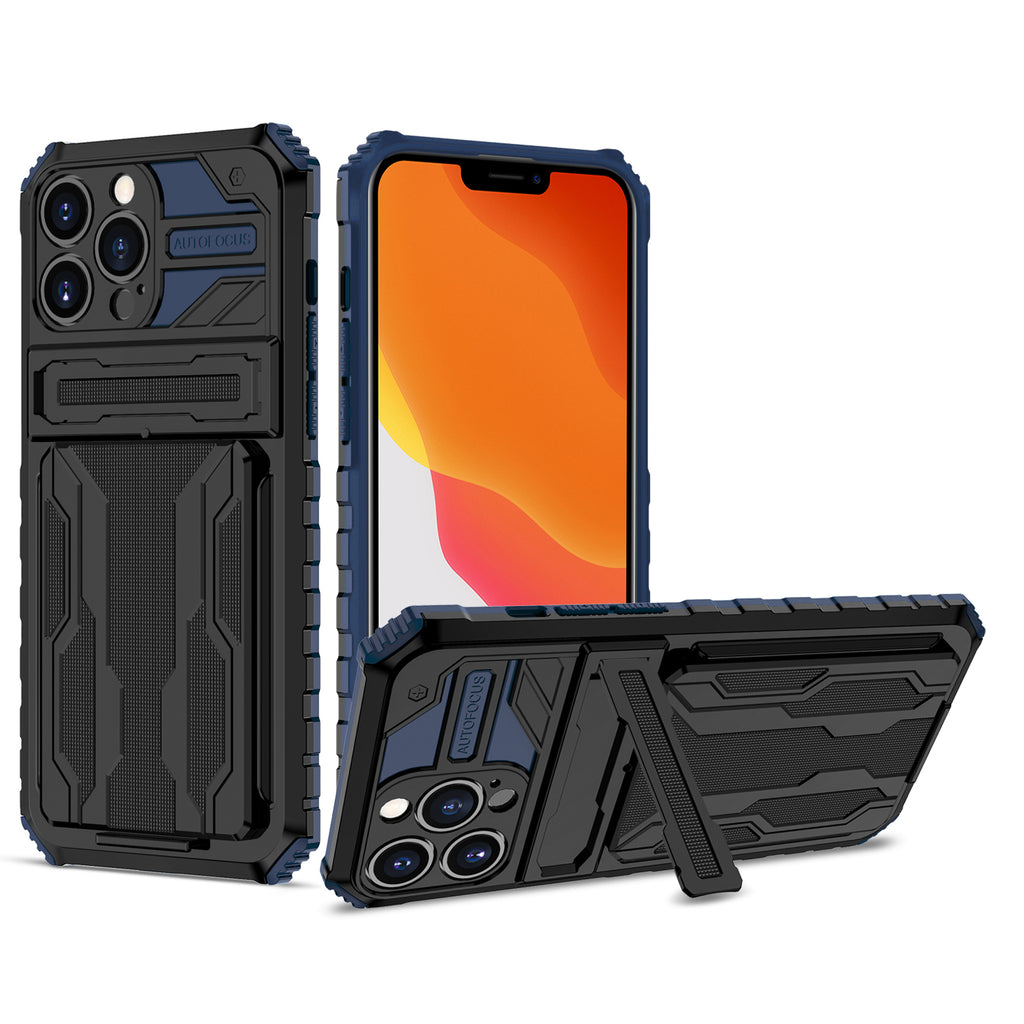 iPhone 13 Pro Heavy Duty Kickstand Case Shockproof Card Holder BLUE