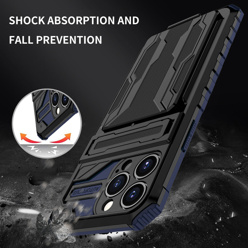 iPhone 13 Pro Heavy Duty Kickstand Case Shockproof Card Holder BLUE