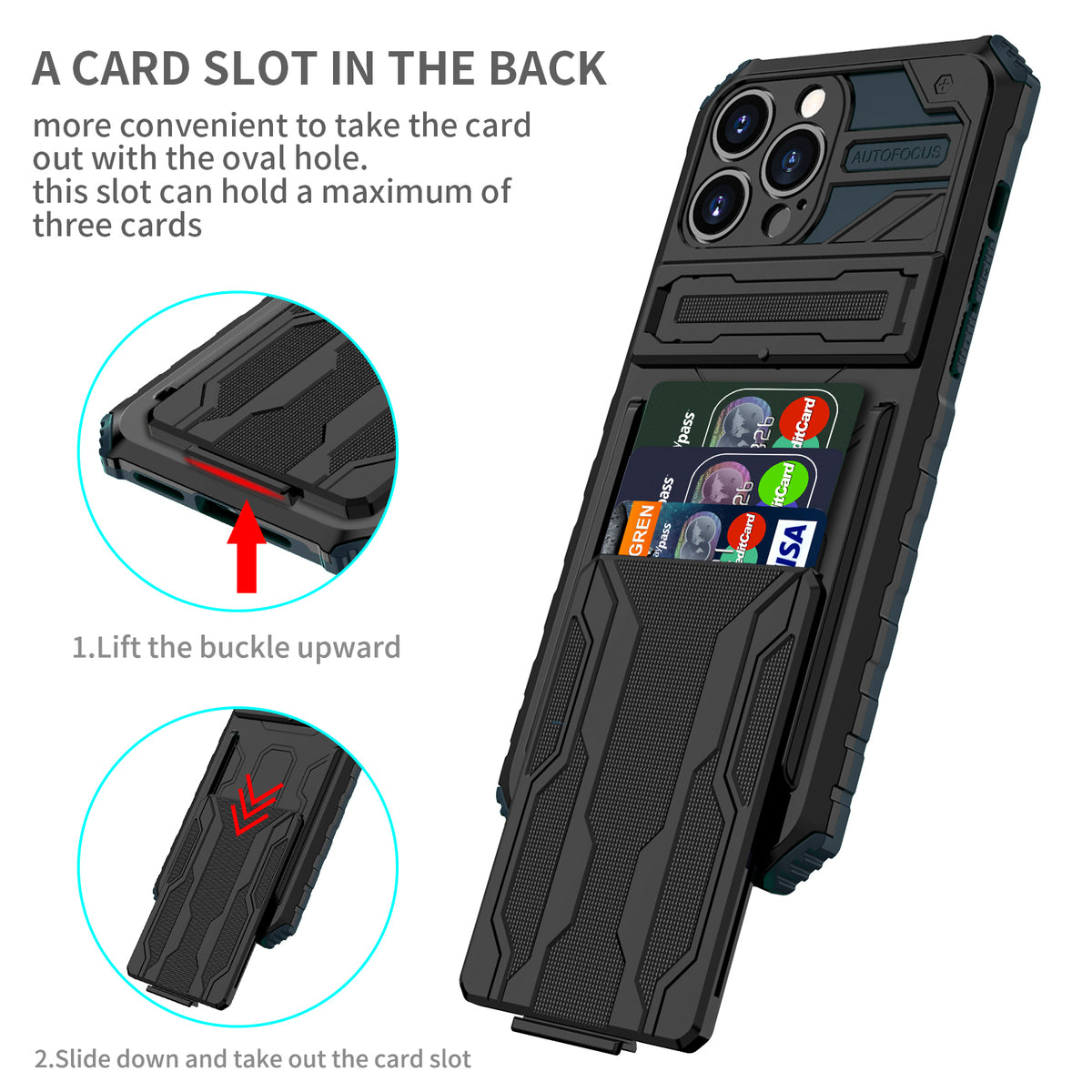 iPhone 13 Pro Heavy Duty Kickstand Case Shockproof Card Holder GREEN