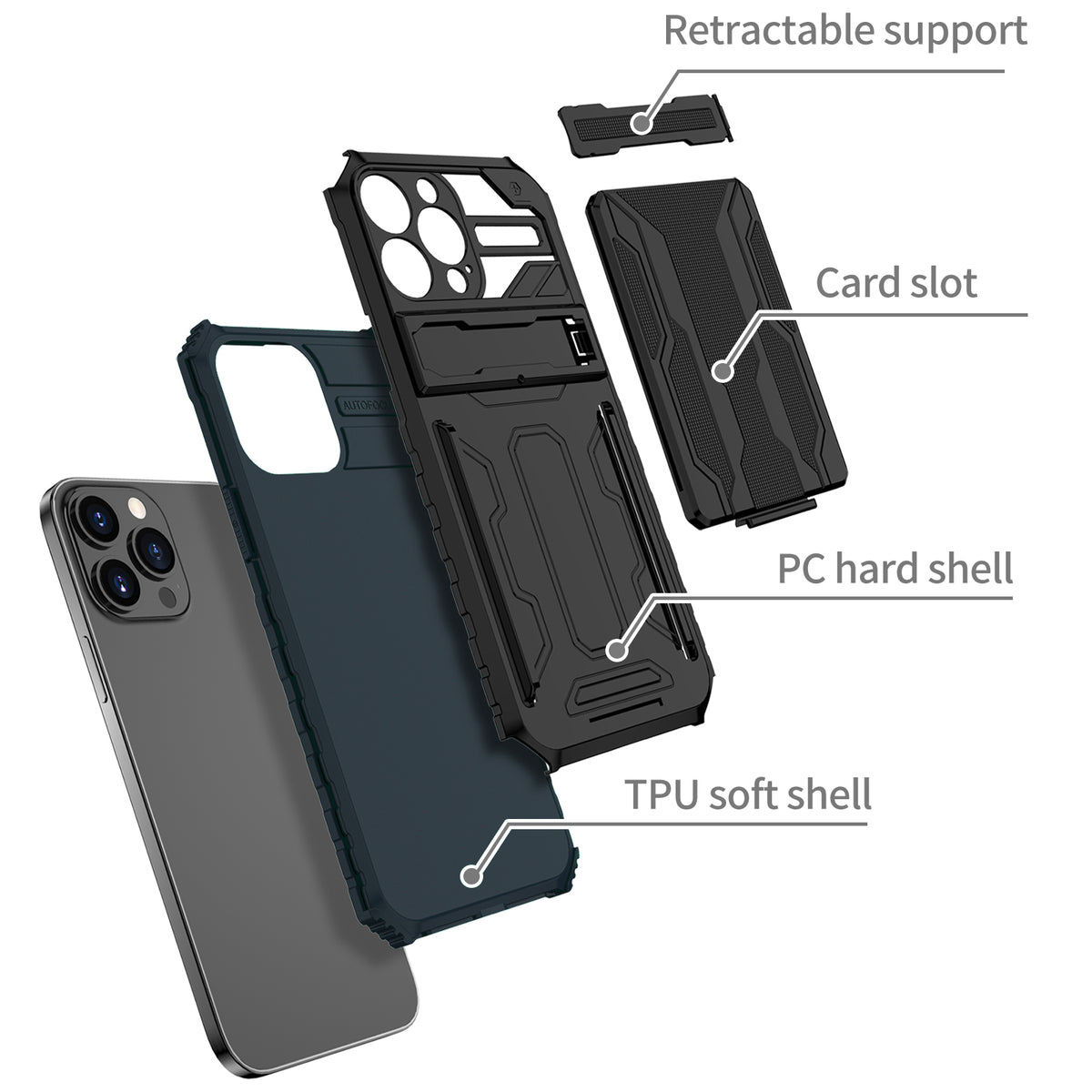 iPhone 13 Pro Heavy Duty Kickstand Case Shockproof Card Holder GREEN