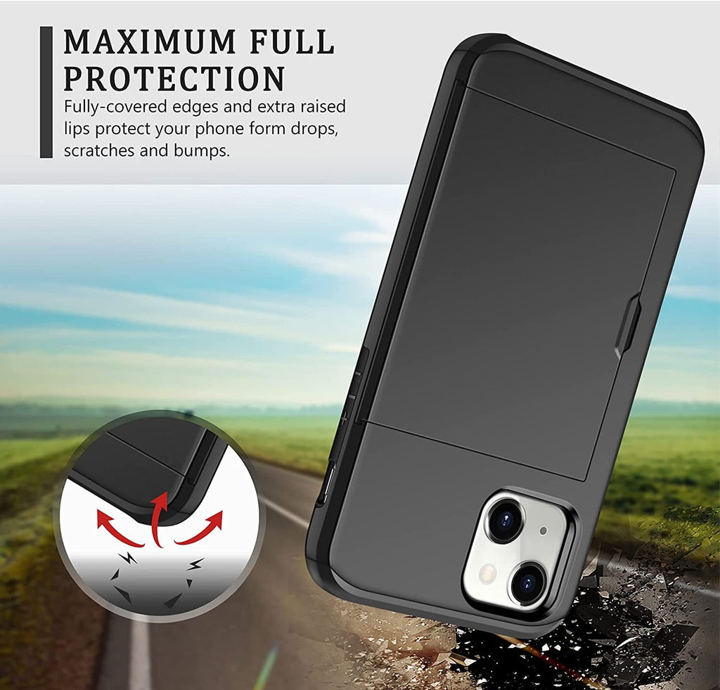 iPhone 13 Shockproof Wallet Case Card Cover BLACK