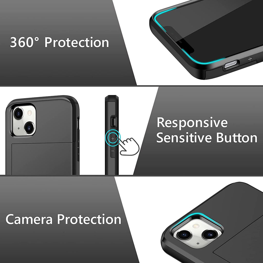iPhone 13 Shockproof Wallet Case Card Cover BLACK