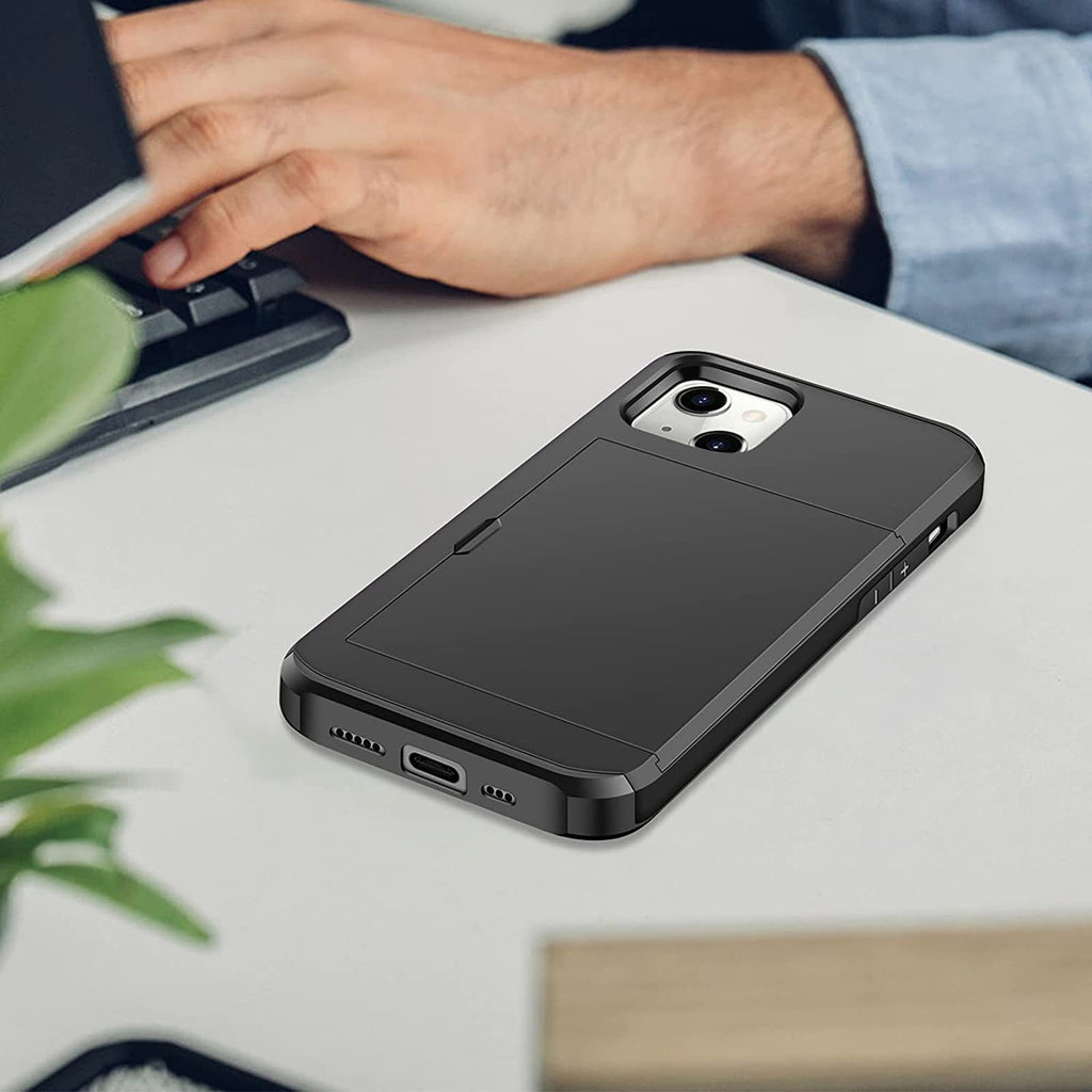 iPhone 13 Shockproof Wallet Case Card Cover BLACK