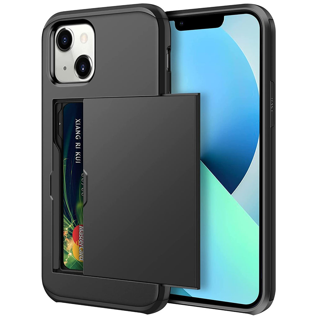 iPhone 13 Shockproof Wallet Case Card Cover BLACK