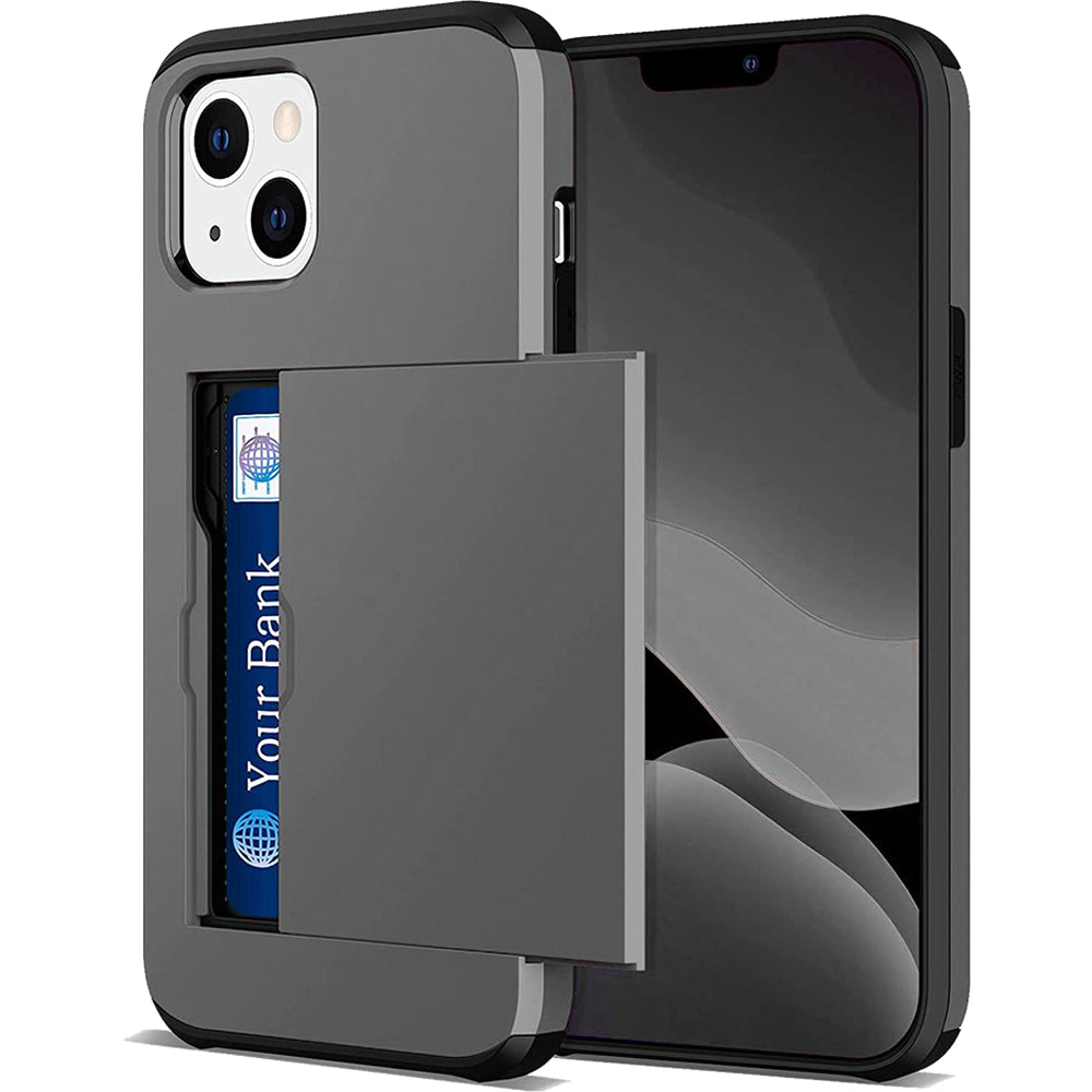 iPhone 13 Shockproof Wallet Case Card Cover GREY