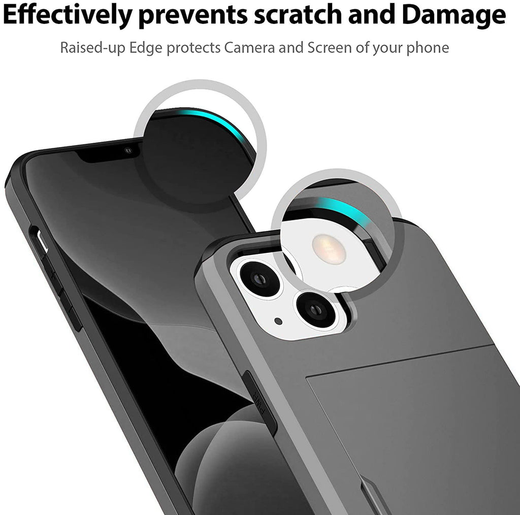 iPhone 13 Shockproof Wallet Case Card Cover GREY