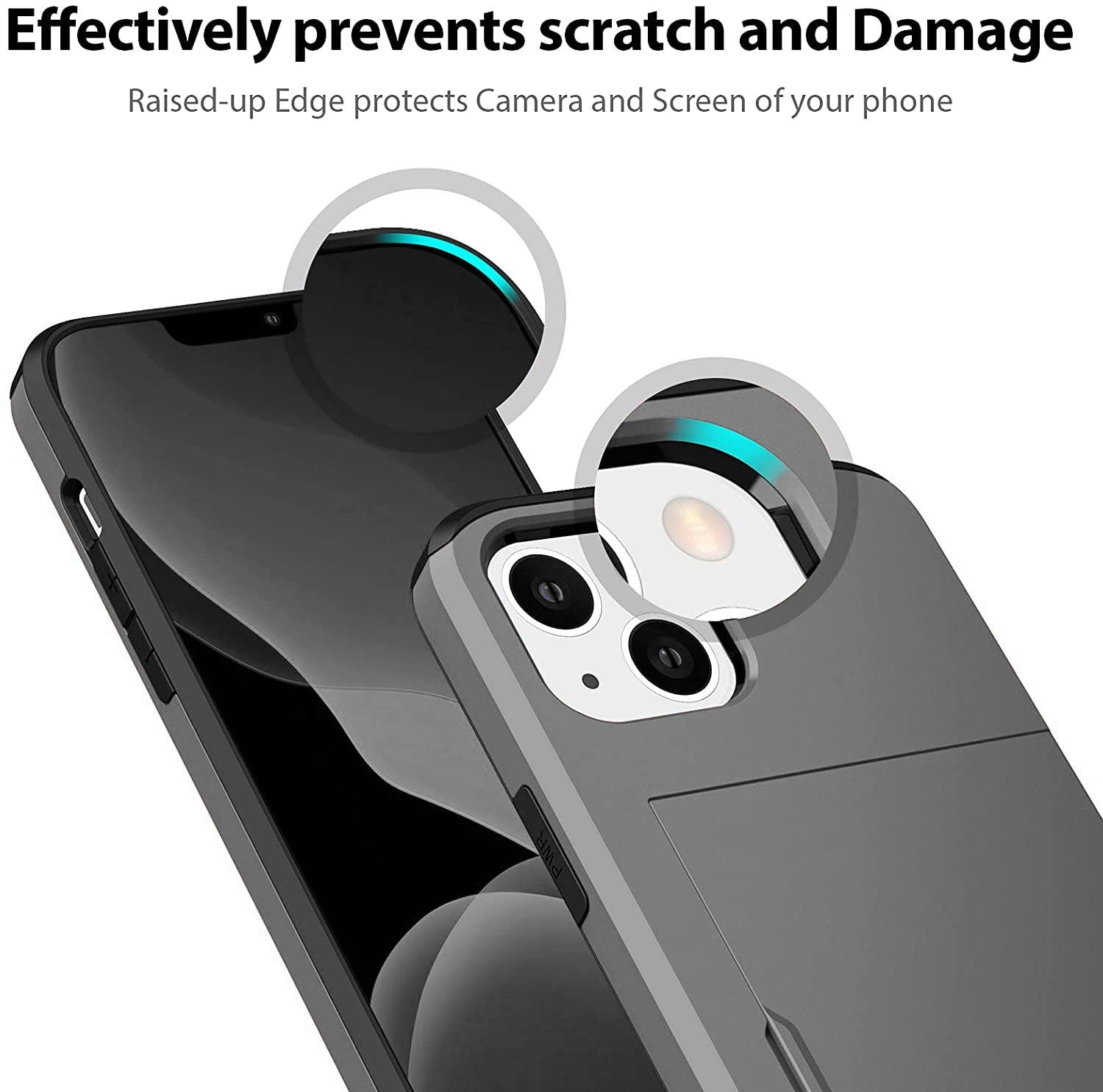 iPhone 13 Shockproof Wallet Case Card Cover GREY