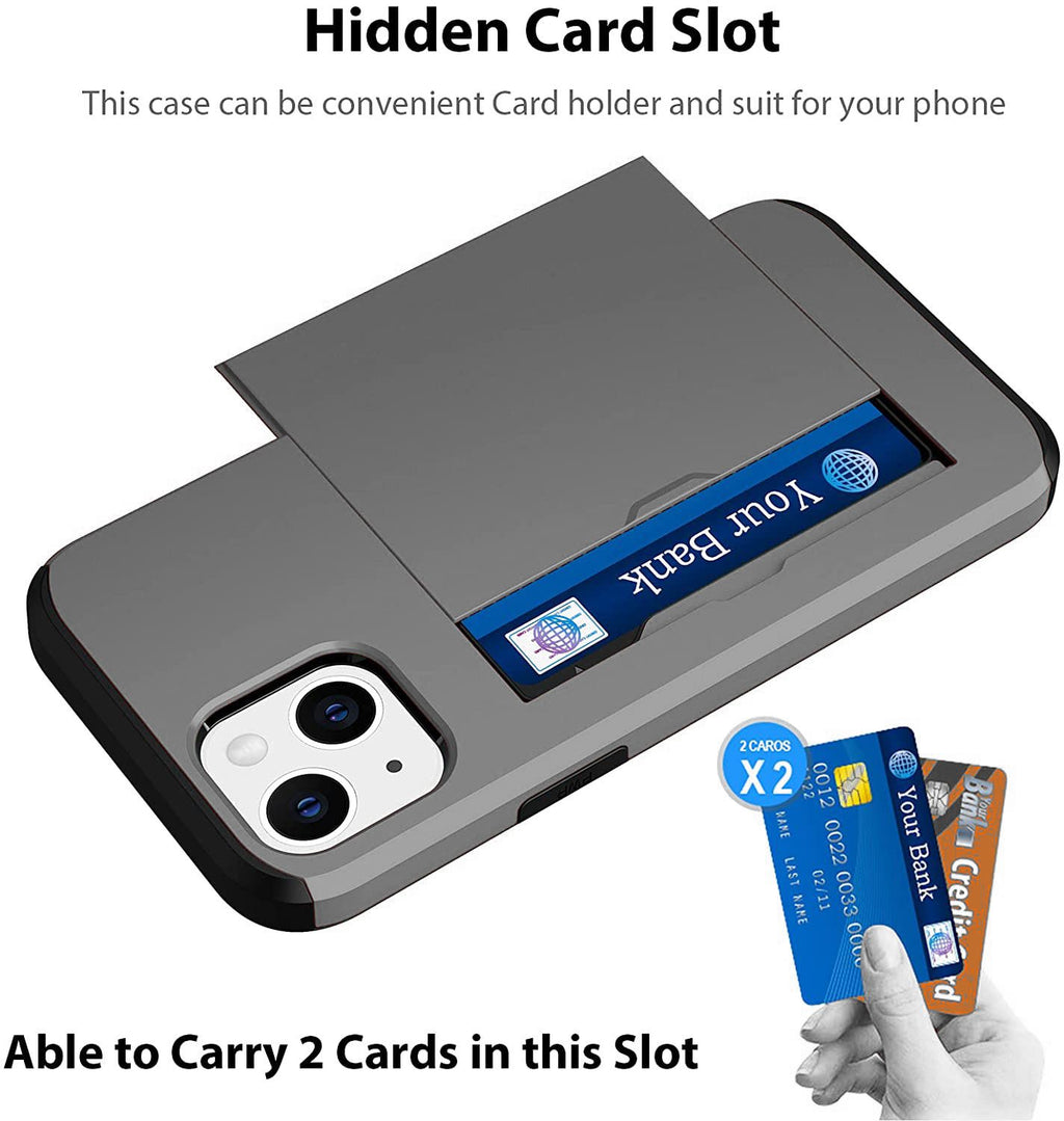 iPhone 13 Shockproof Wallet Case Card Cover GREY