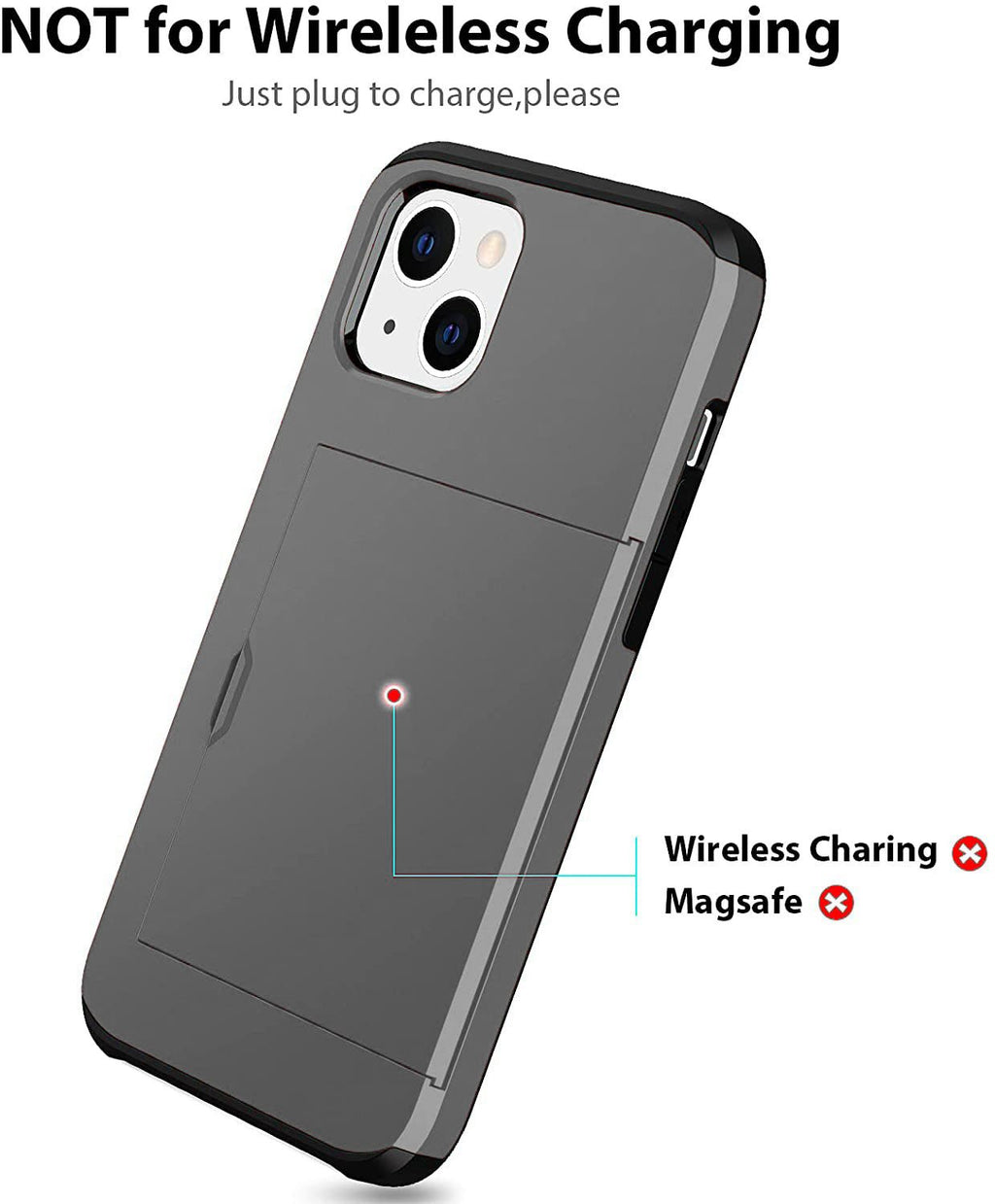 iPhone 13 Shockproof Wallet Case Card Cover GREY