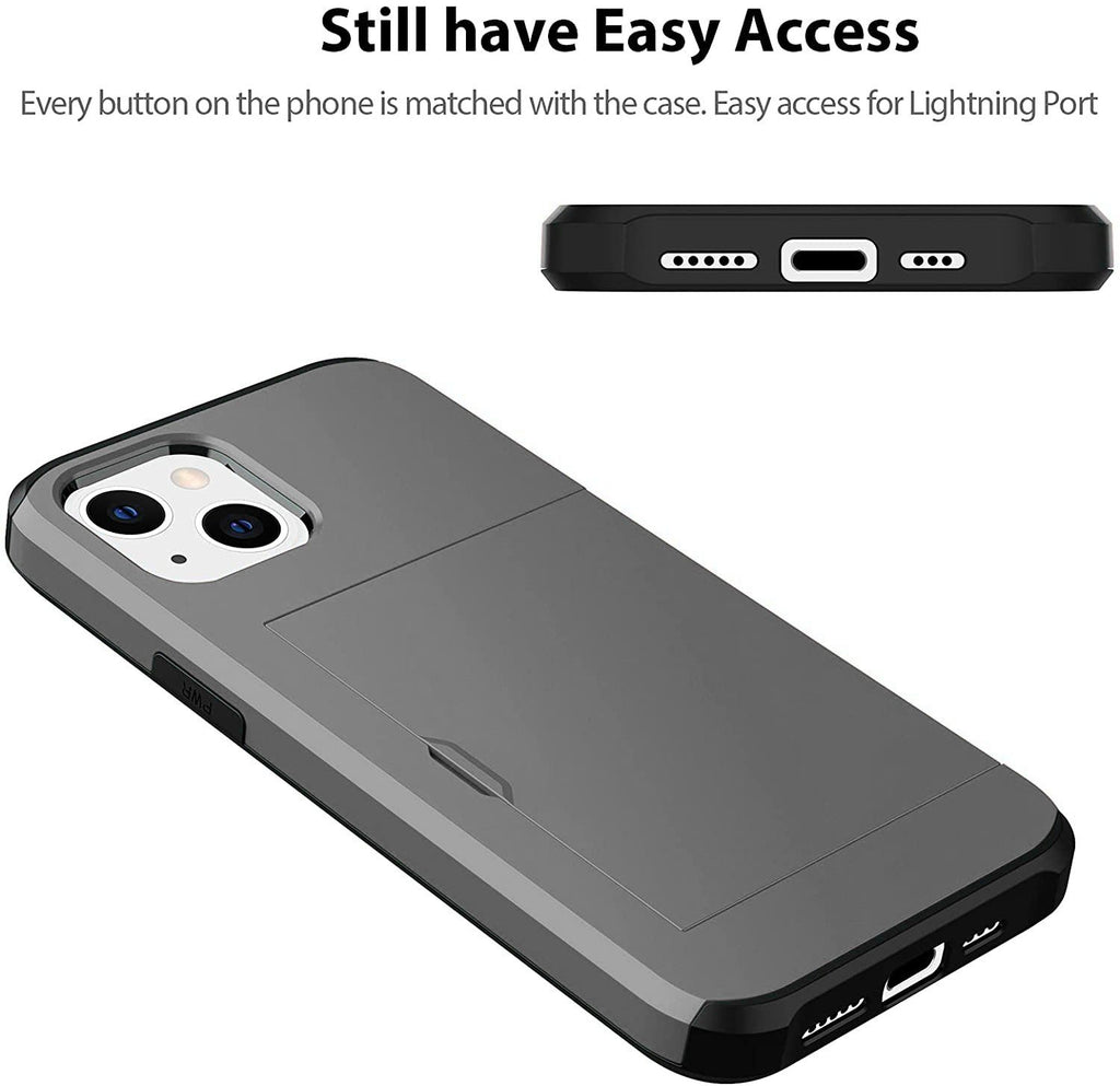 iPhone 13 Shockproof Wallet Case Card Cover GREY