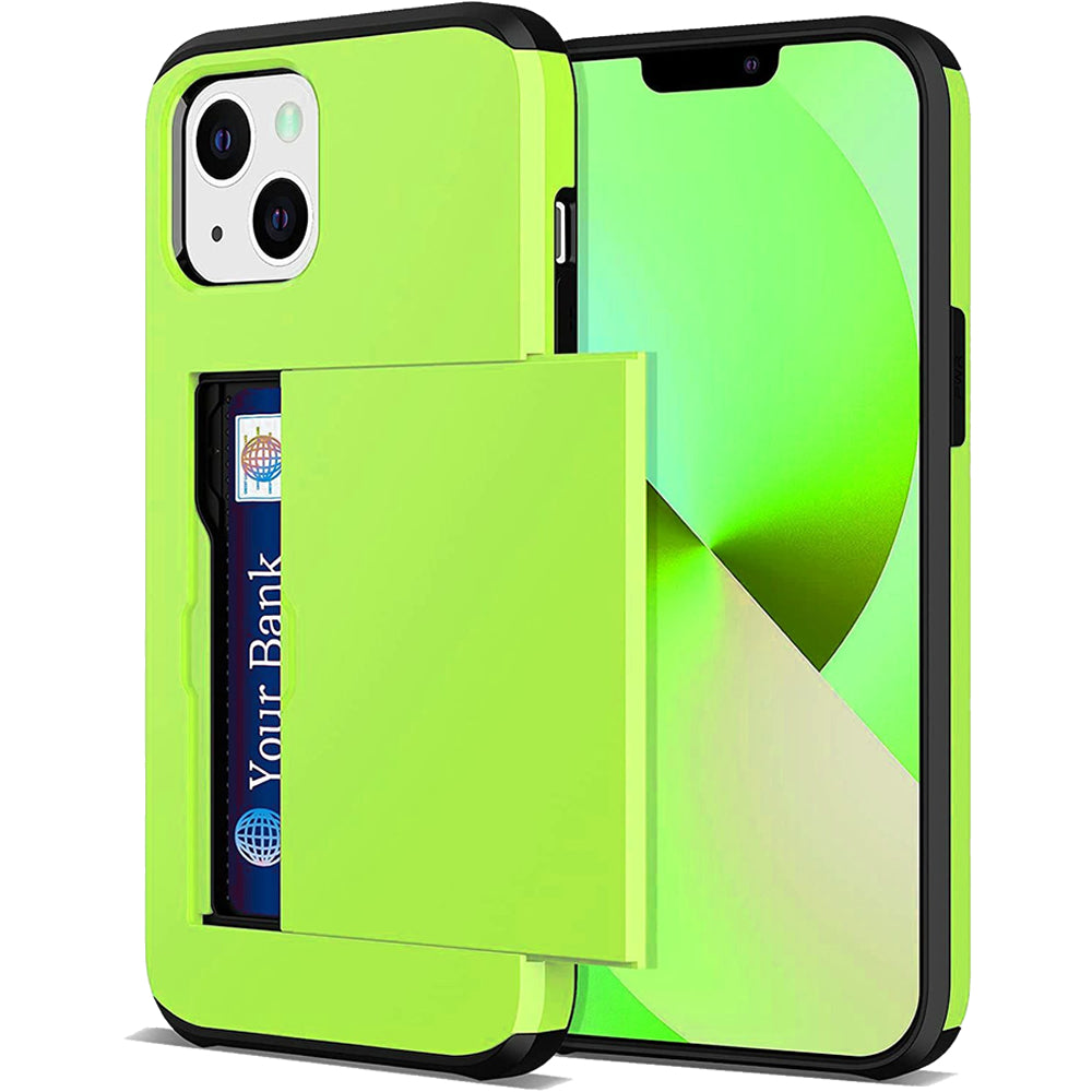 iPhone 14 Shockproof Wallet Case Card Cover GREEN