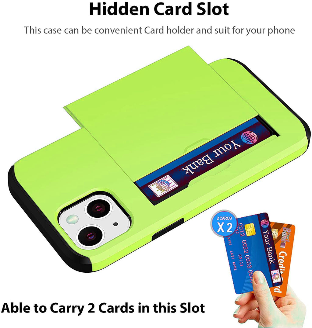 iPhone 14 Shockproof Wallet Case Card Cover GREEN