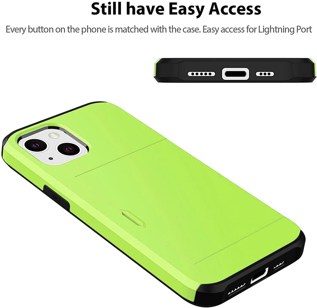 iPhone 14 Shockproof Wallet Case Card Cover GREEN