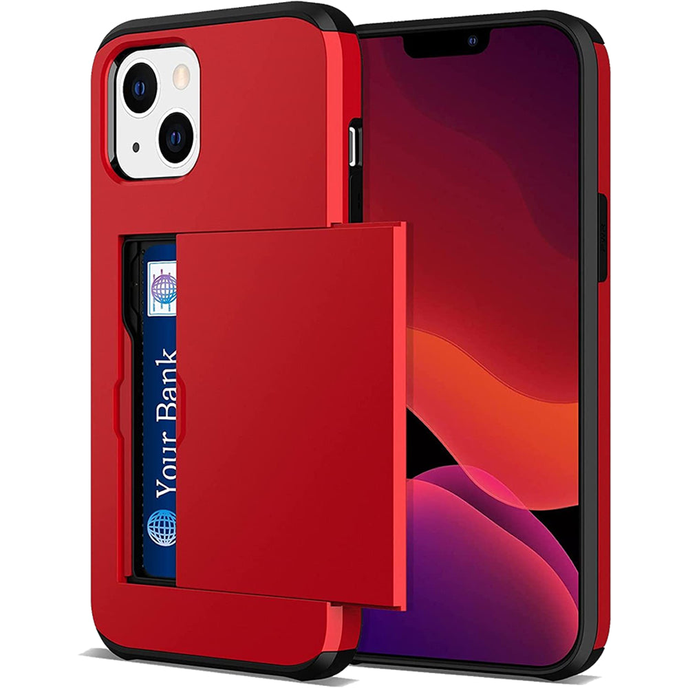 iPhone 13 Shockproof Wallet Case Card Cover RED