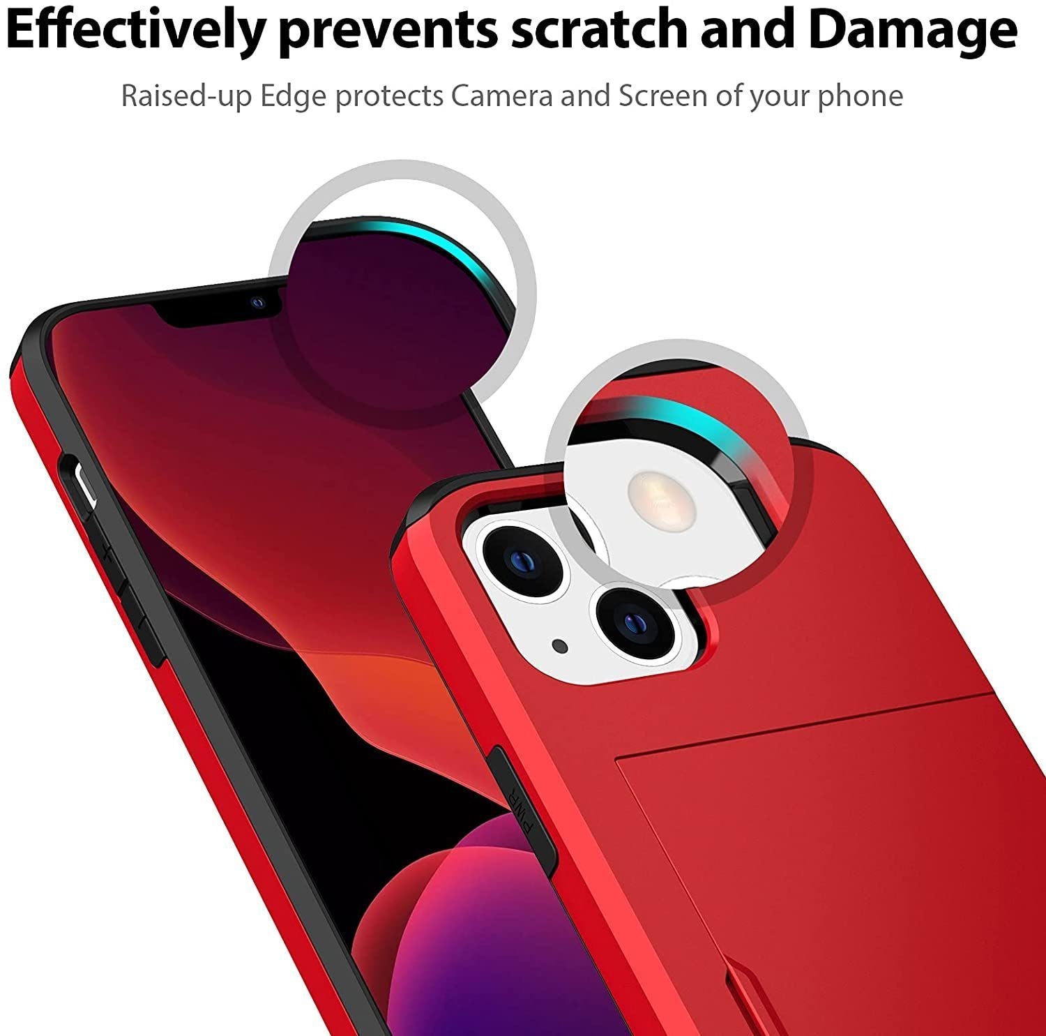 iPhone 13 Shockproof Wallet Case Card Cover RED