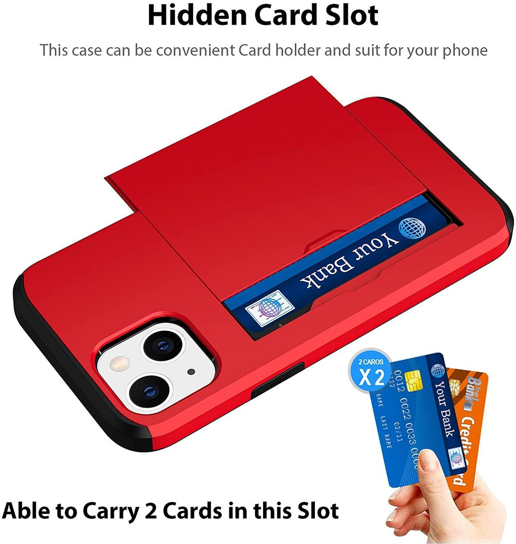 iPhone 13 Shockproof Wallet Case Card Cover RED