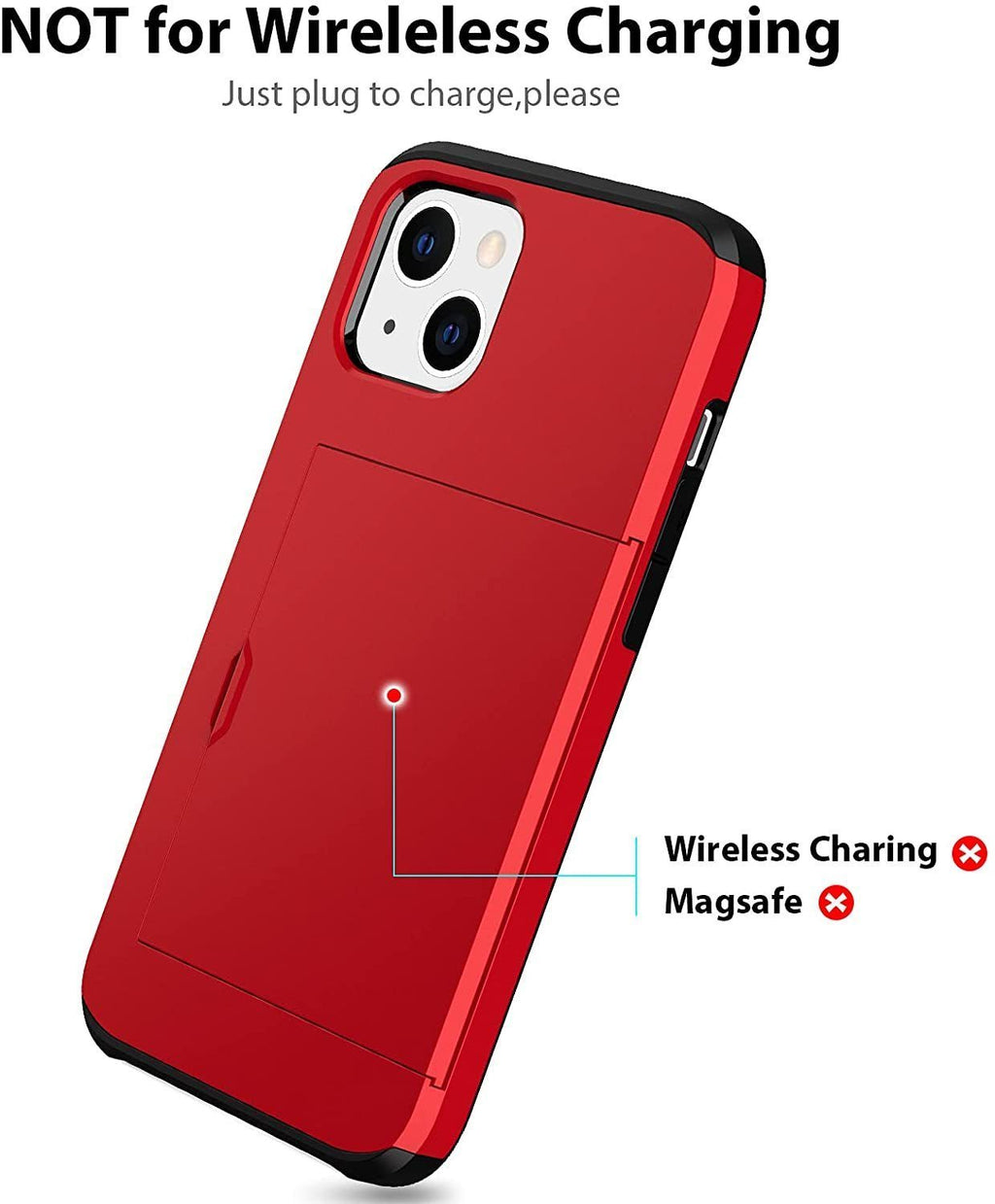 iPhone 13 Shockproof Wallet Case Card Cover RED