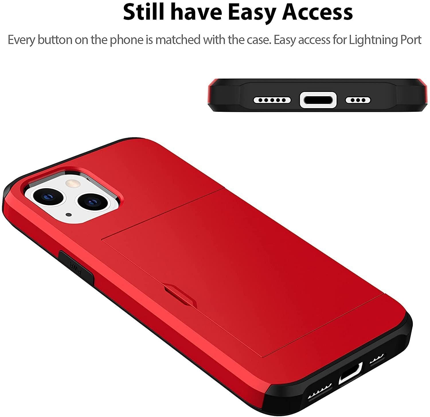 iPhone 13 Shockproof Wallet Case Card Cover RED