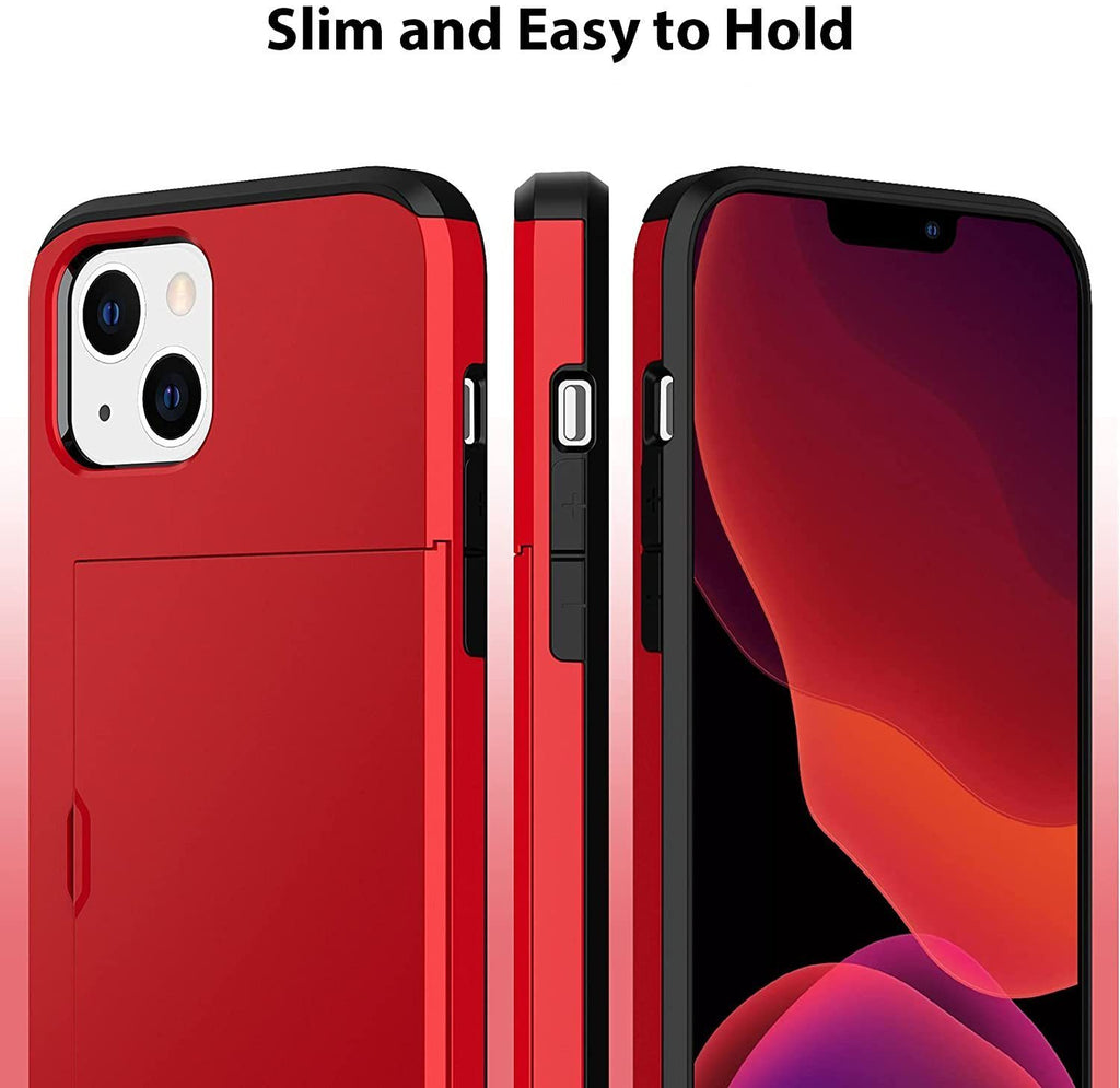 iPhone 13 Shockproof Wallet Case Card Cover RED