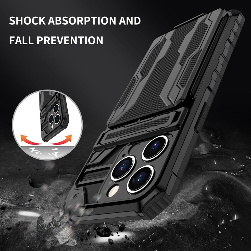 iPhone 14 Pro Heavy Duty Kickstand Case Shockproof Card Holder BLACK