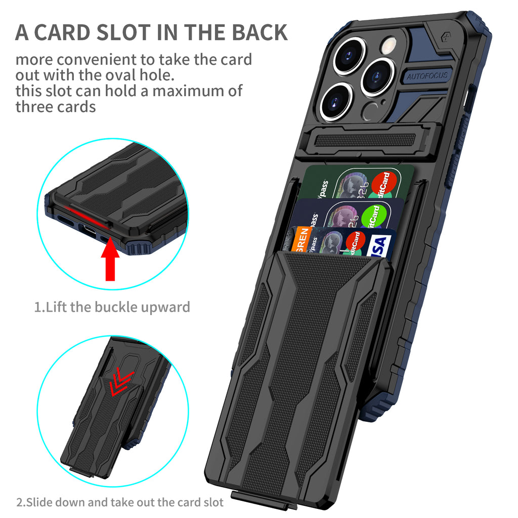 iPhone 14 Pro Heavy Duty Kickstand Case Shockproof Card Holder BLUE