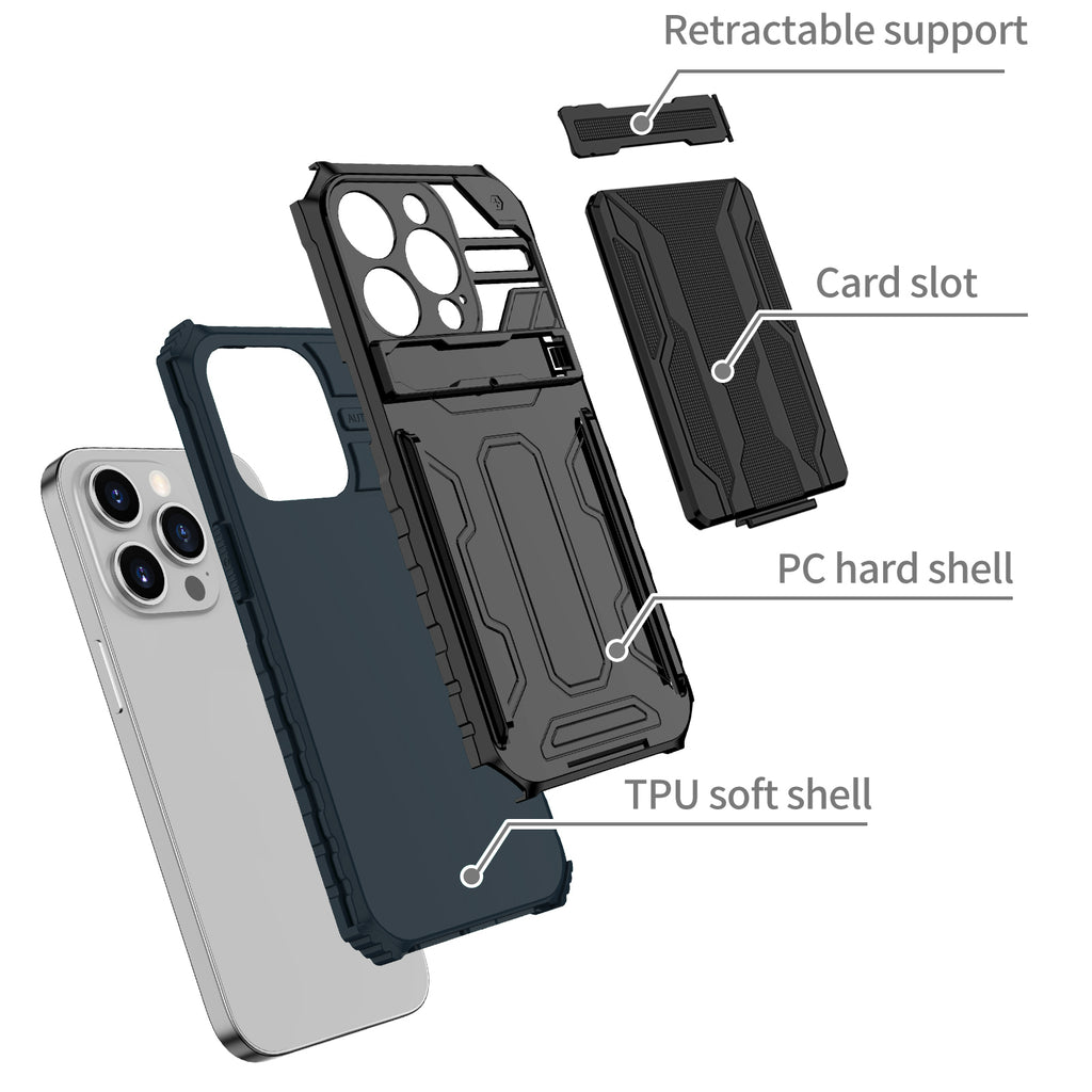 iPhone 14 Pro Heavy Duty Kickstand Case Shockproof Card Holder GREEN