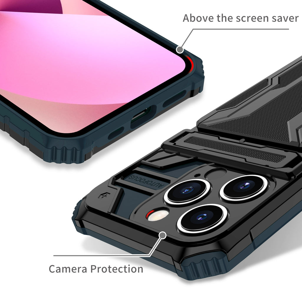 iPhone 14 Pro Heavy Duty Kickstand Case Shockproof Card Holder GREEN