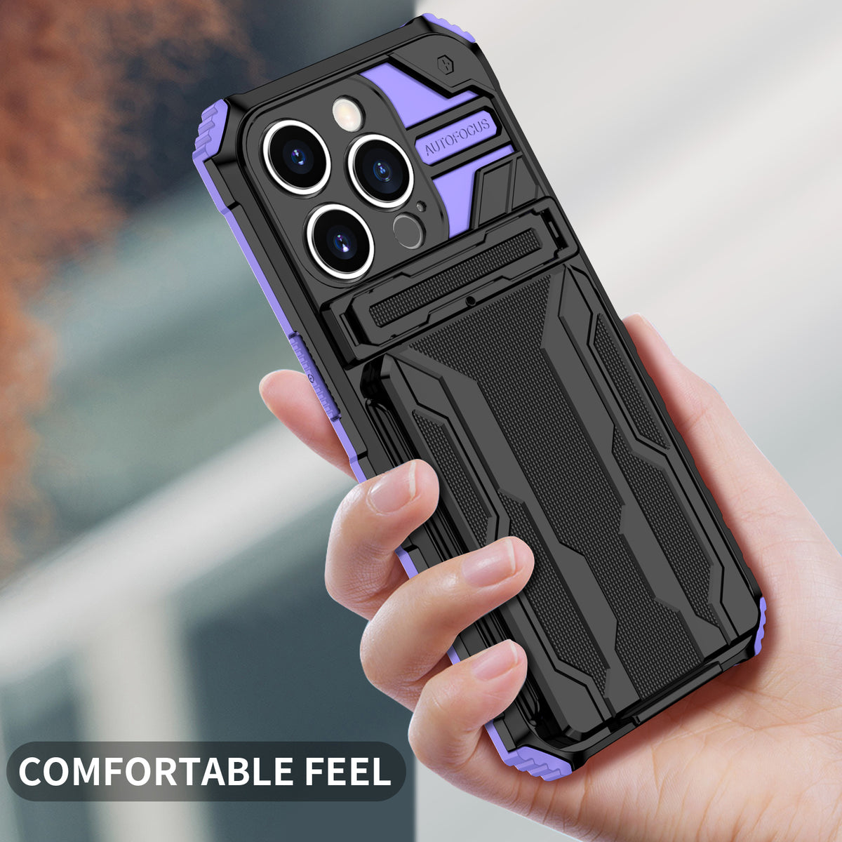 iPhone 14 Pro Heavy Duty Kickstand Case Shockproof Card Holder PURPLE