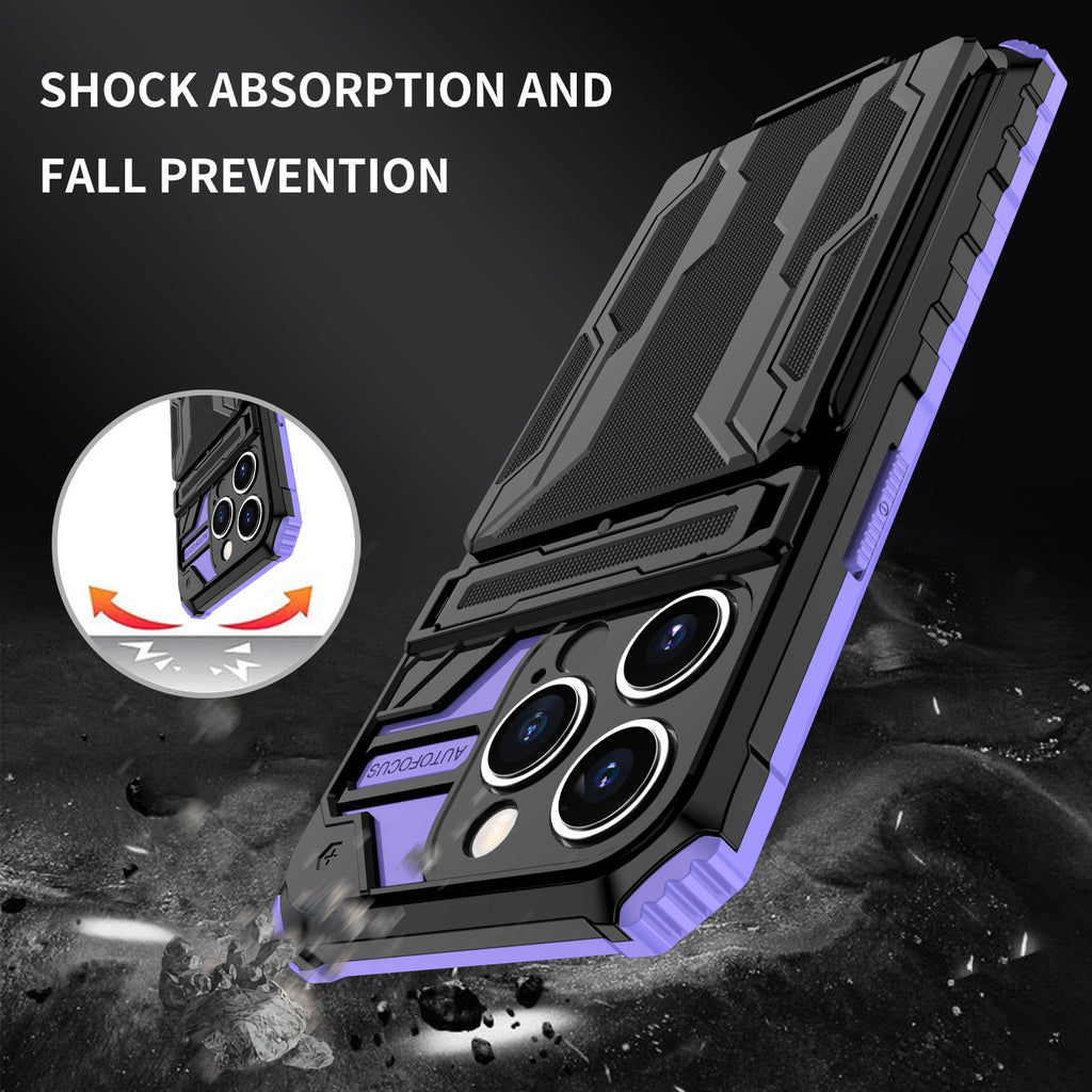 iPhone 14 Pro Heavy Duty Kickstand Case Shockproof Card Holder PURPLE