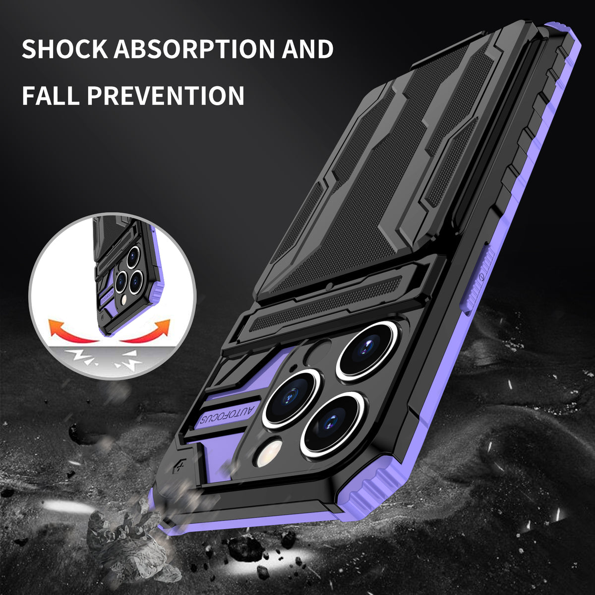 iPhone 14 Pro Heavy Duty Kickstand Case Shockproof Card Holder PURPLE