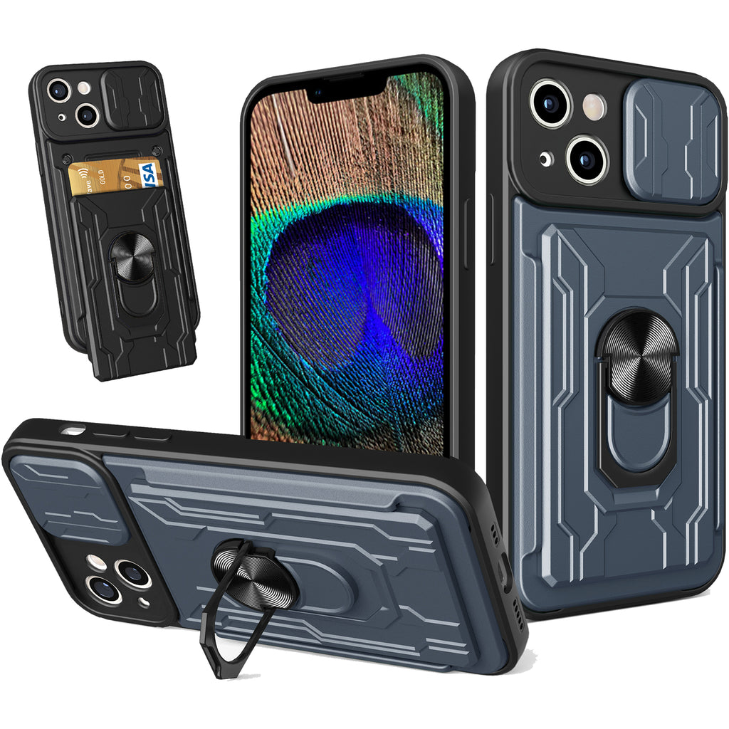 iPhone 15 Rugged Shockproof Case Kickstand Card Cover GREY