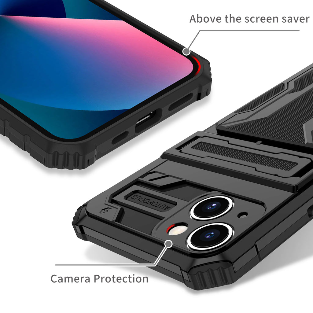 iPhone 15 Heavy Duty Kickstand Case Shockproof Card Holder BLACK