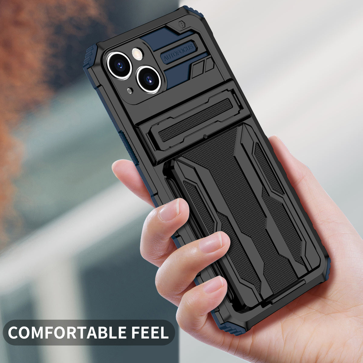 iPhone 14 Heavy Duty Kickstand Case Shockproof Card Holder BLUE