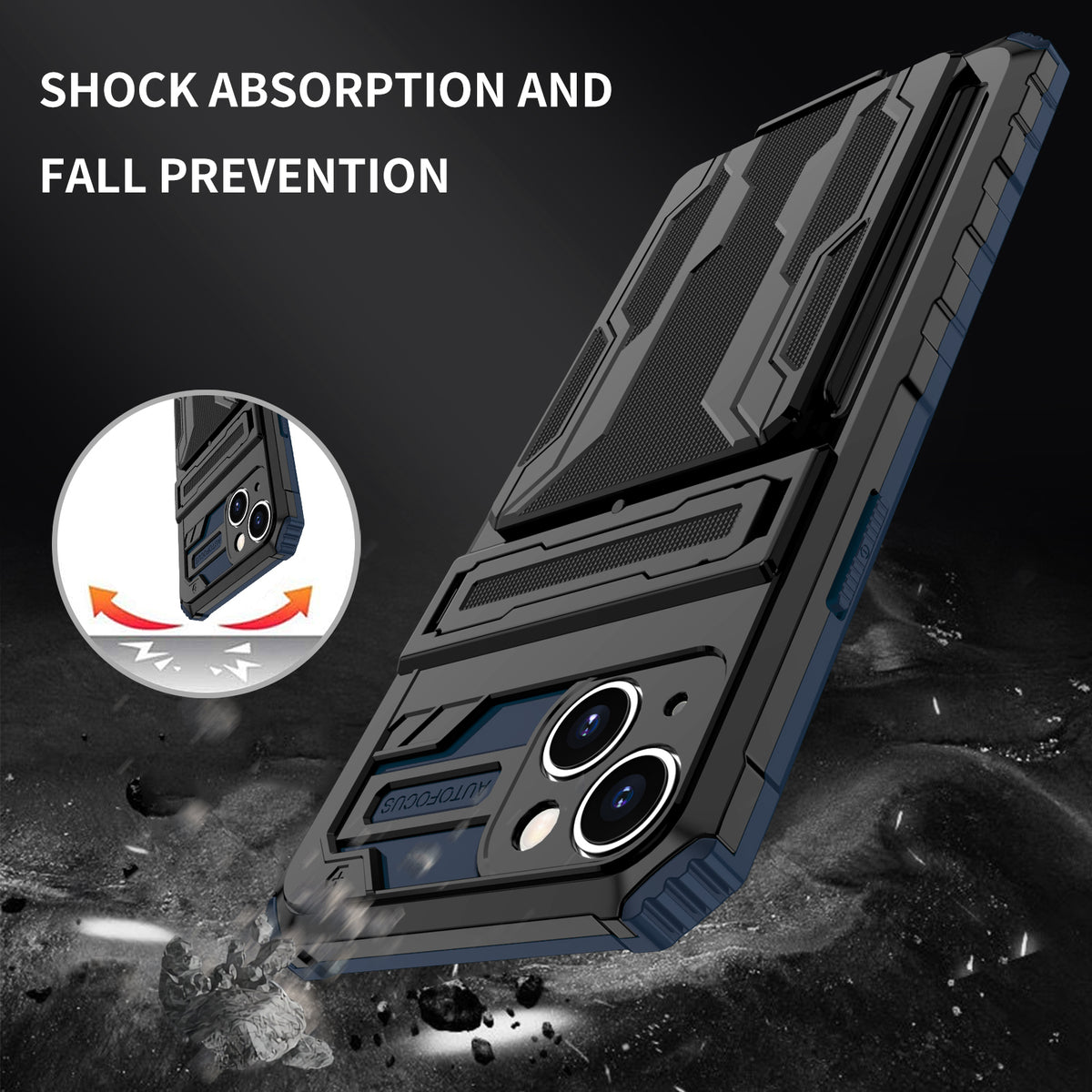 iPhone 14 Heavy Duty Kickstand Case Shockproof Card Holder BLUE