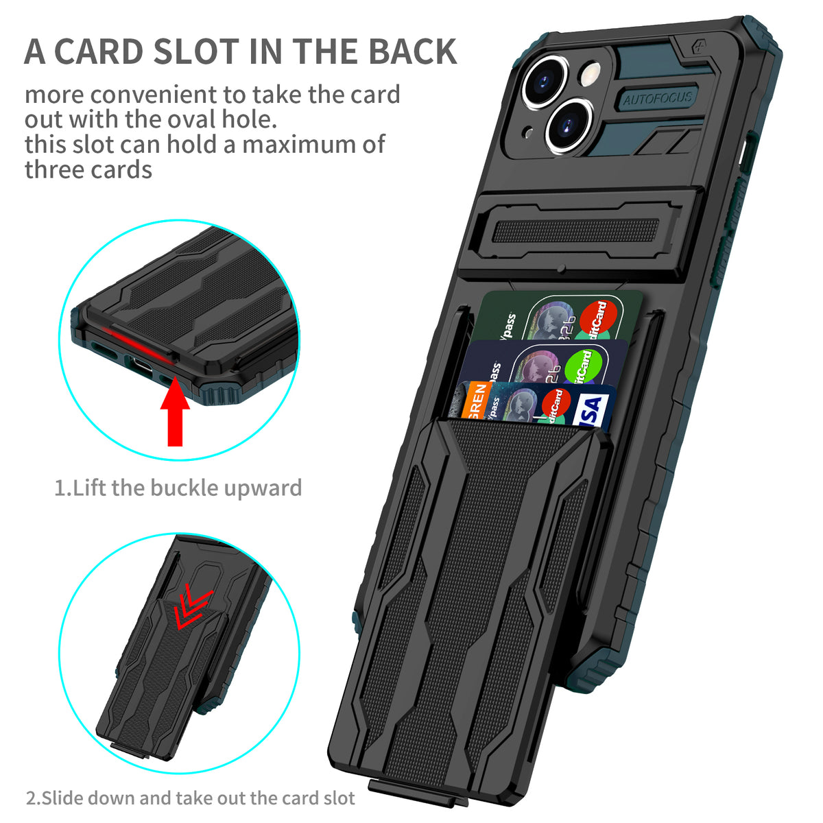 iPhone 13 Heavy Duty Kickstand Case Shockproof Card Holder GREEN