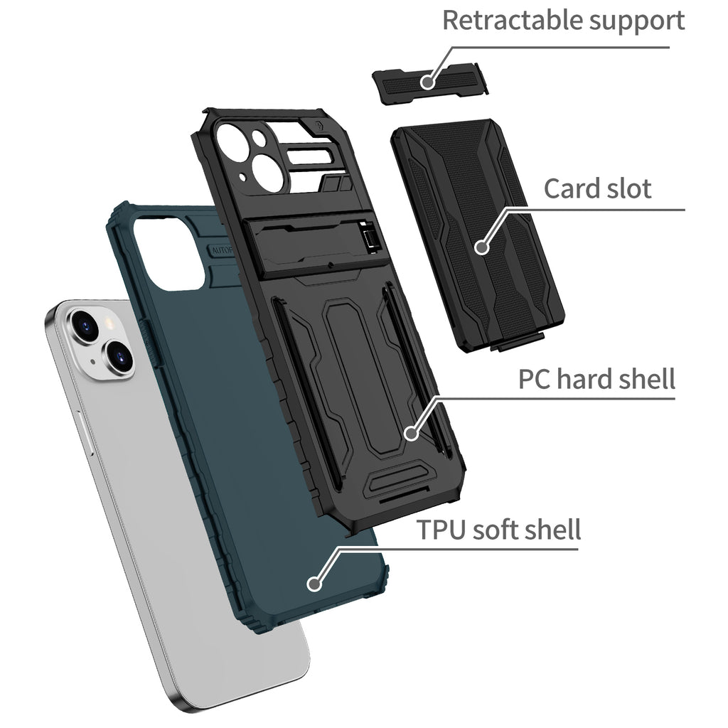 iPhone 13 Heavy Duty Kickstand Case Shockproof Card Holder GREEN