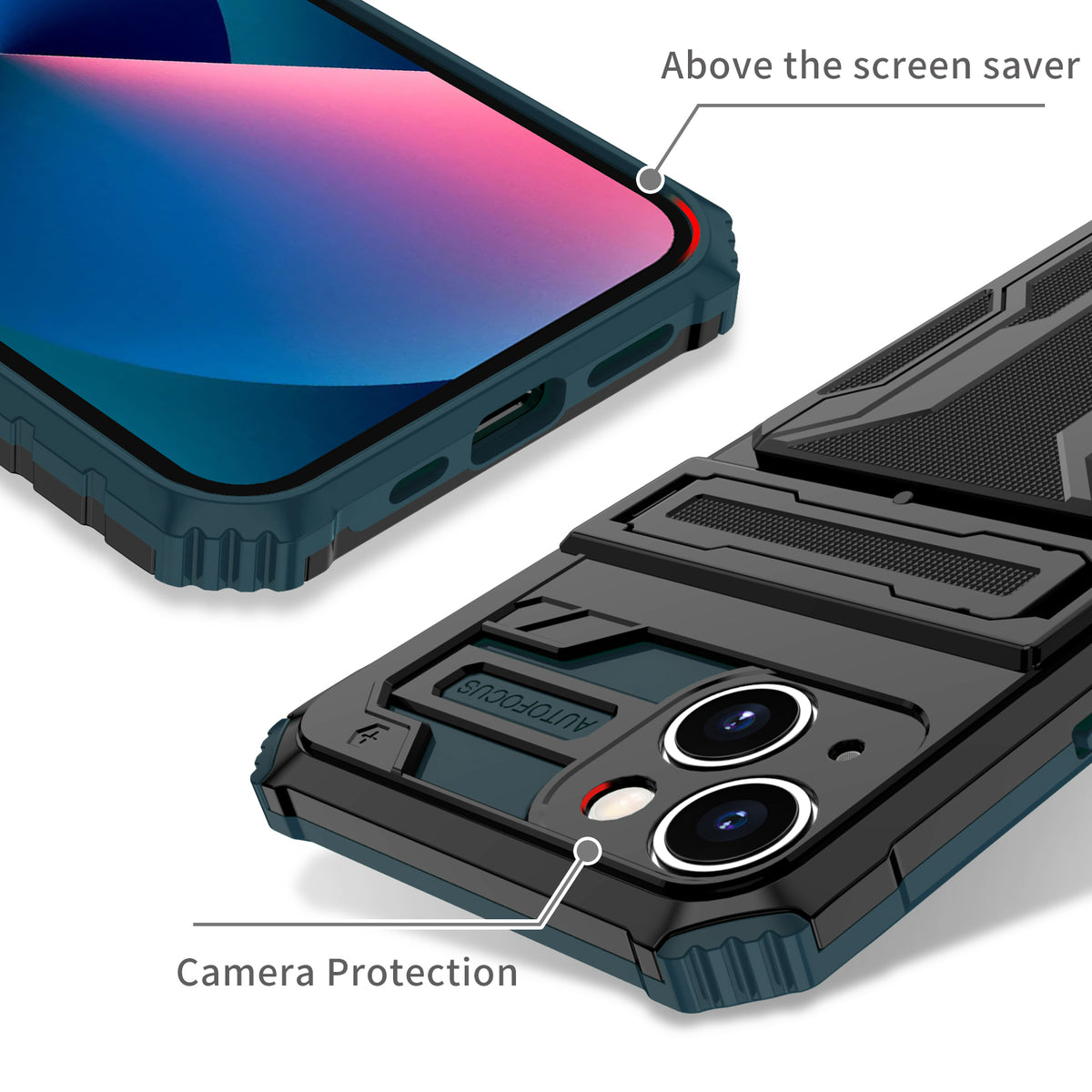 iPhone 13 Heavy Duty Kickstand Case Shockproof Card Holder GREEN
