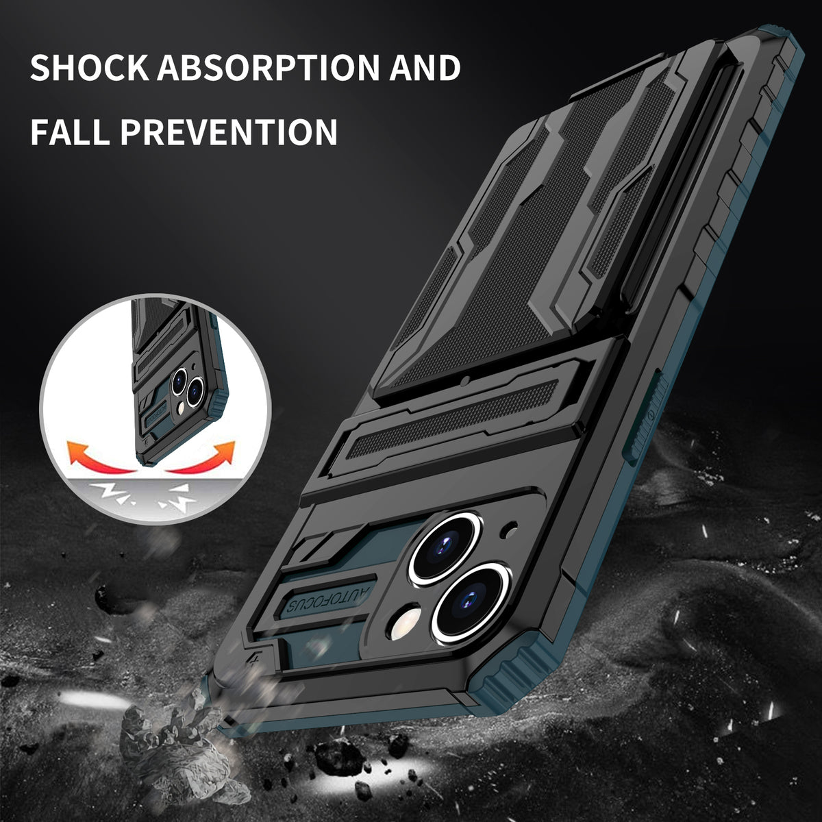 iPhone 13 Heavy Duty Kickstand Case Shockproof Card Holder GREEN