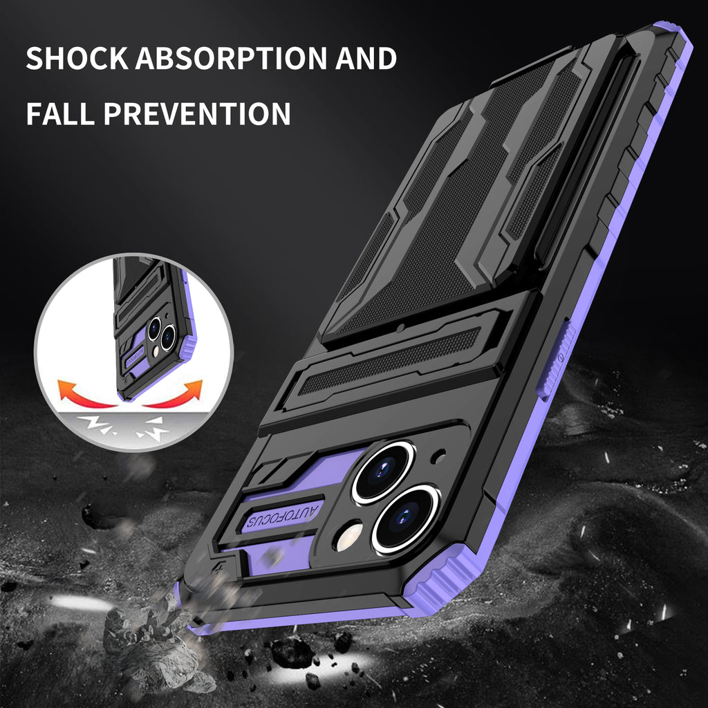 iPhone 14 Plus Heavy Duty Kickstand Case Shockproof Card Holder PURPLE